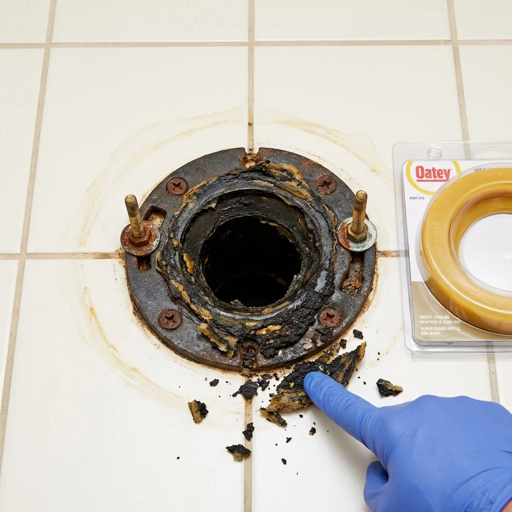 Failed wax ring showing water seepage at the base of a toilet in a Jellico, TN home