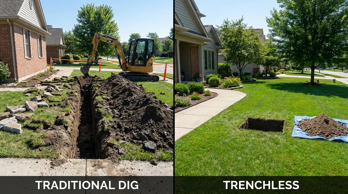Trenchless sewer repair with minimal yard damage versus traditional excavation in Jellico, TN